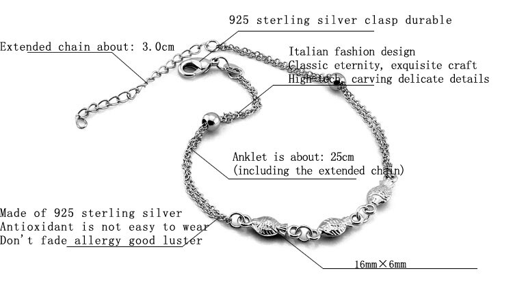 Fashionable woman pure silver anklets.Solid 925 silver fish anklets.Cute girl anklets.Charming lady silver jewelry