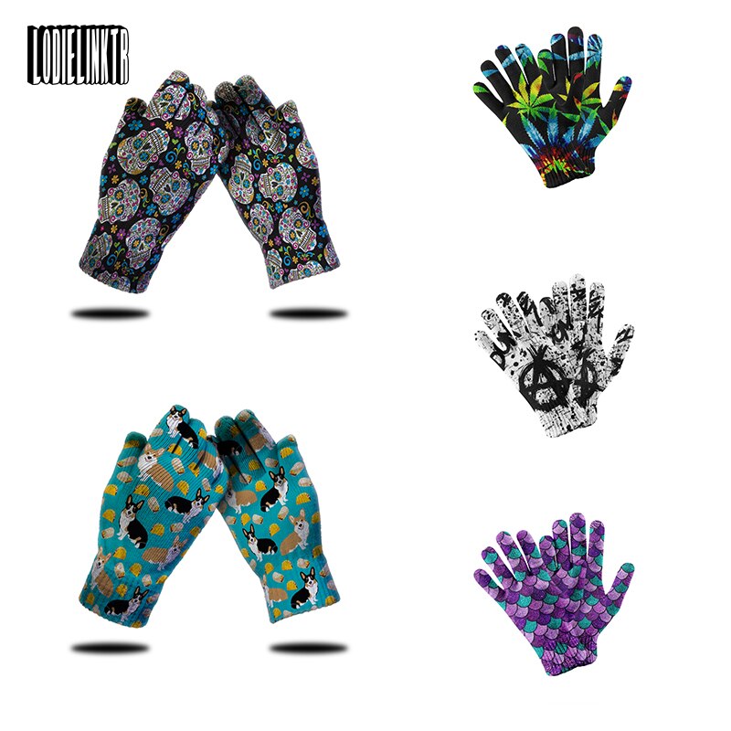 Guantes creativos con estampado de calavera para hombre y mujer, guantes de punto con pantalla táctil del teléfono móvil, para deportes de invierno, cálidos, mitones de conducción