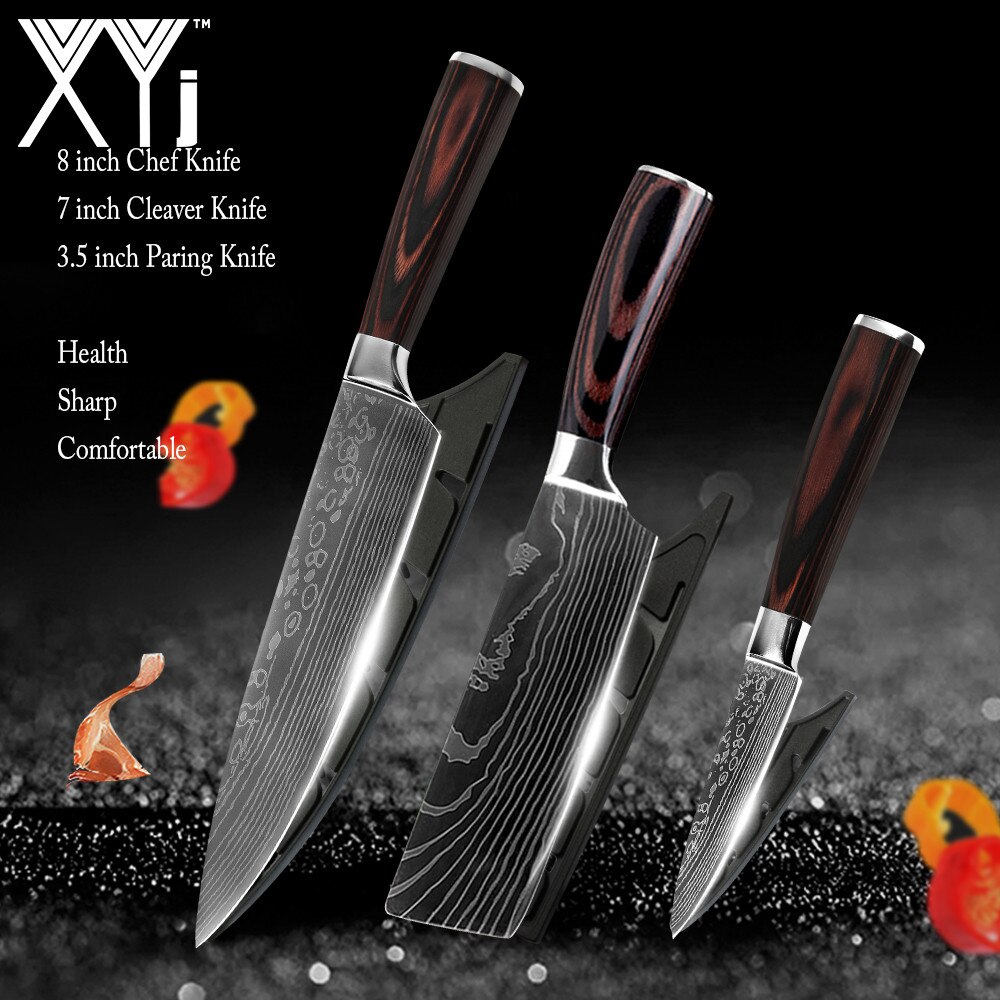 Kitchen Knives Set Stainless Steel 7CR17 Japanese Chef Knife Bread Meat Cleaver Paring Boning Kitchen Knife Covers Accessories: 3 Pcs Value set 01