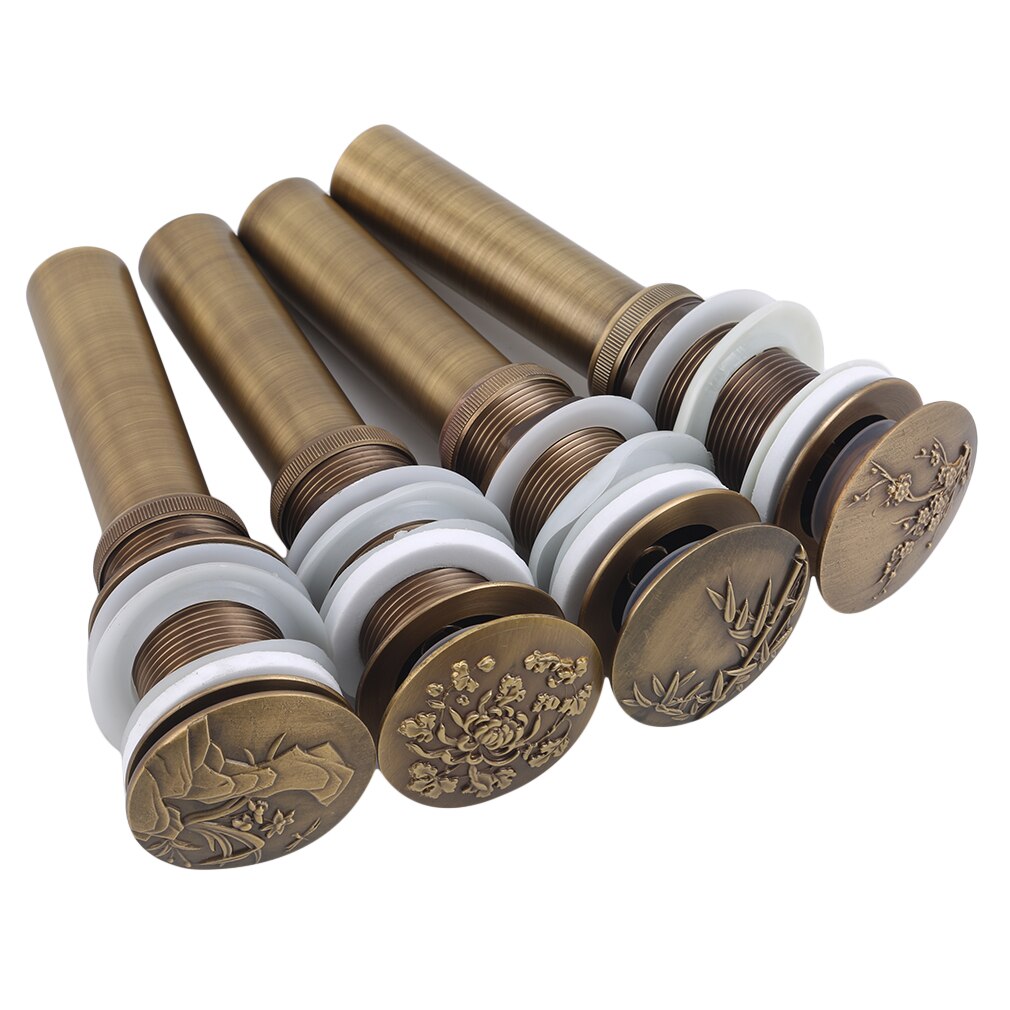 Retro Lavatory Basin Sink Up Drain With Round Carved Cover Brass Without Overflow Vanity Sink Waste Drainer For Bathroom