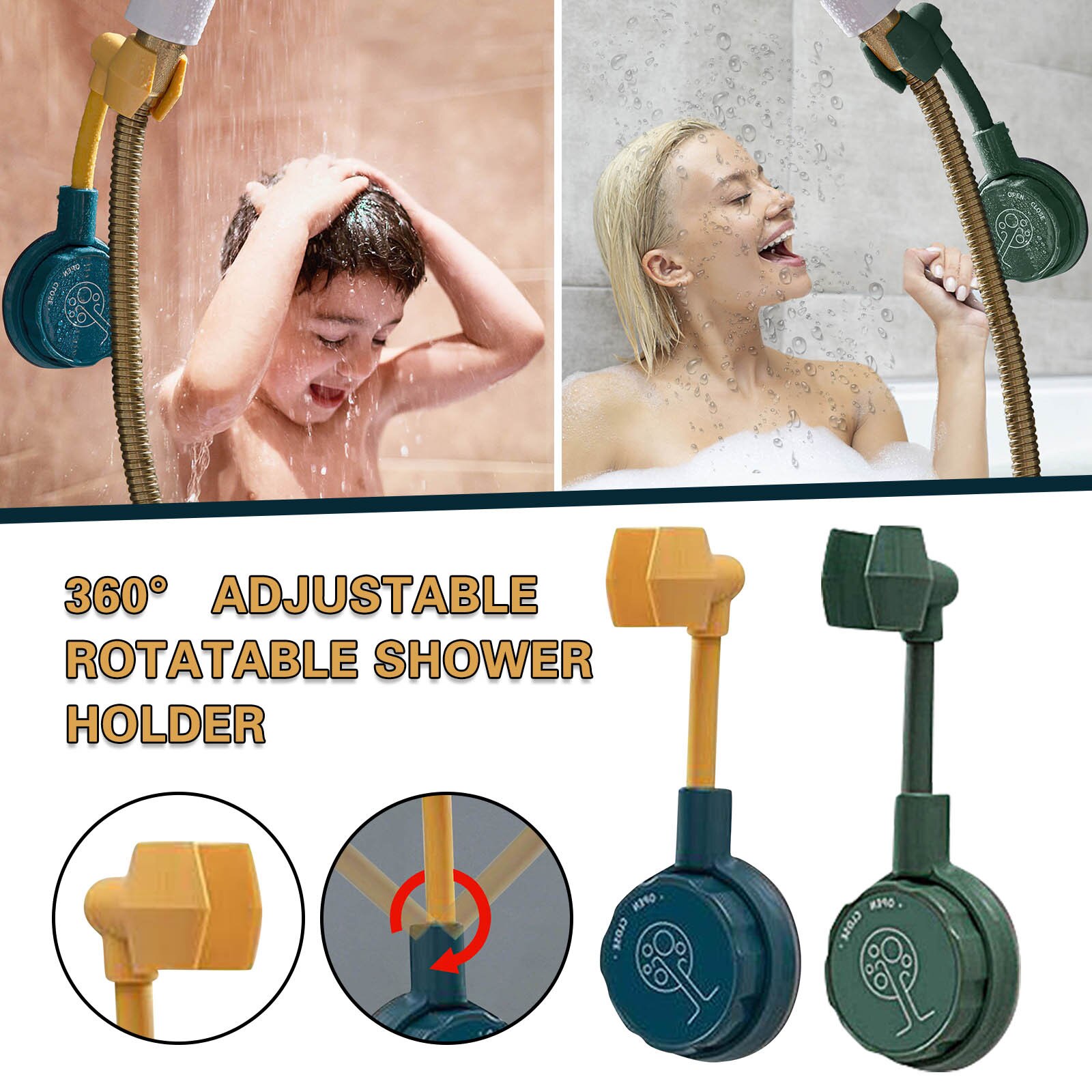 Drill Free Wall Mounting Showerhead Clamp Bracket Removable Basin Bathtub Omnidirectional Adjustable Shower Head Grip Holder