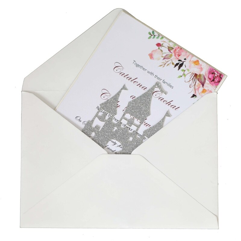 20x Wedding Invitations Card Glitter Hollow Castle Invite Envelope Bridal Shower 28GF