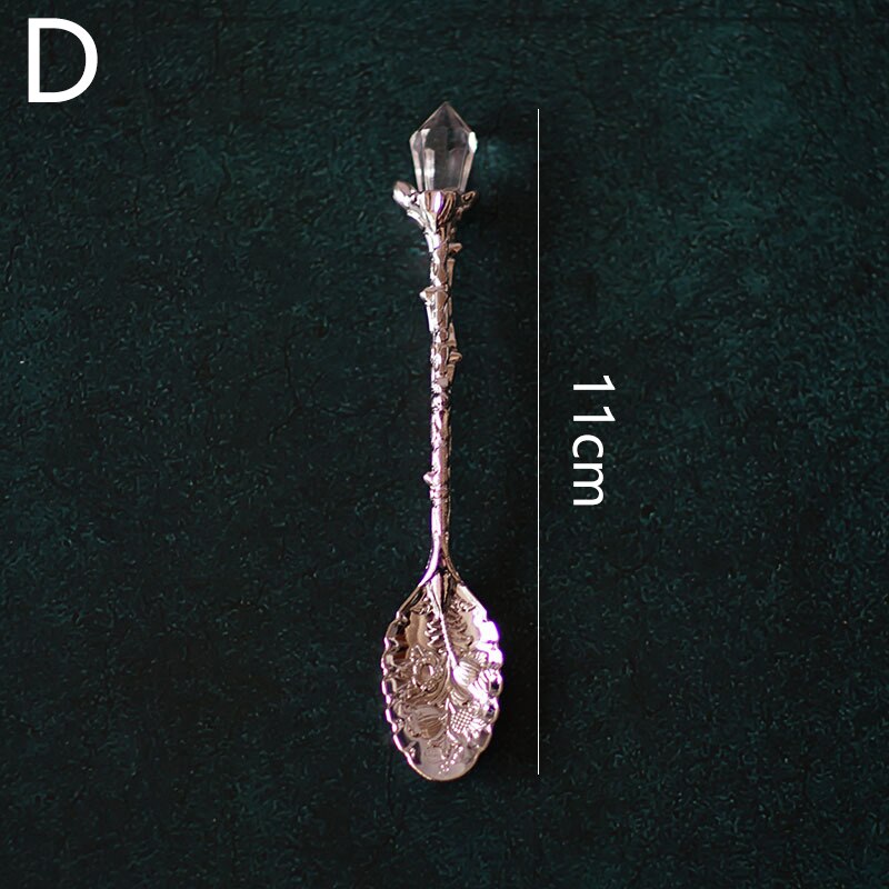 Retro Coffee Spoon Sugar Tea Dessert Cake Spoons Carved Ice Cream Teaspoon Alloy Teaspoon Cutlery Accessories Kitchen Tool: D