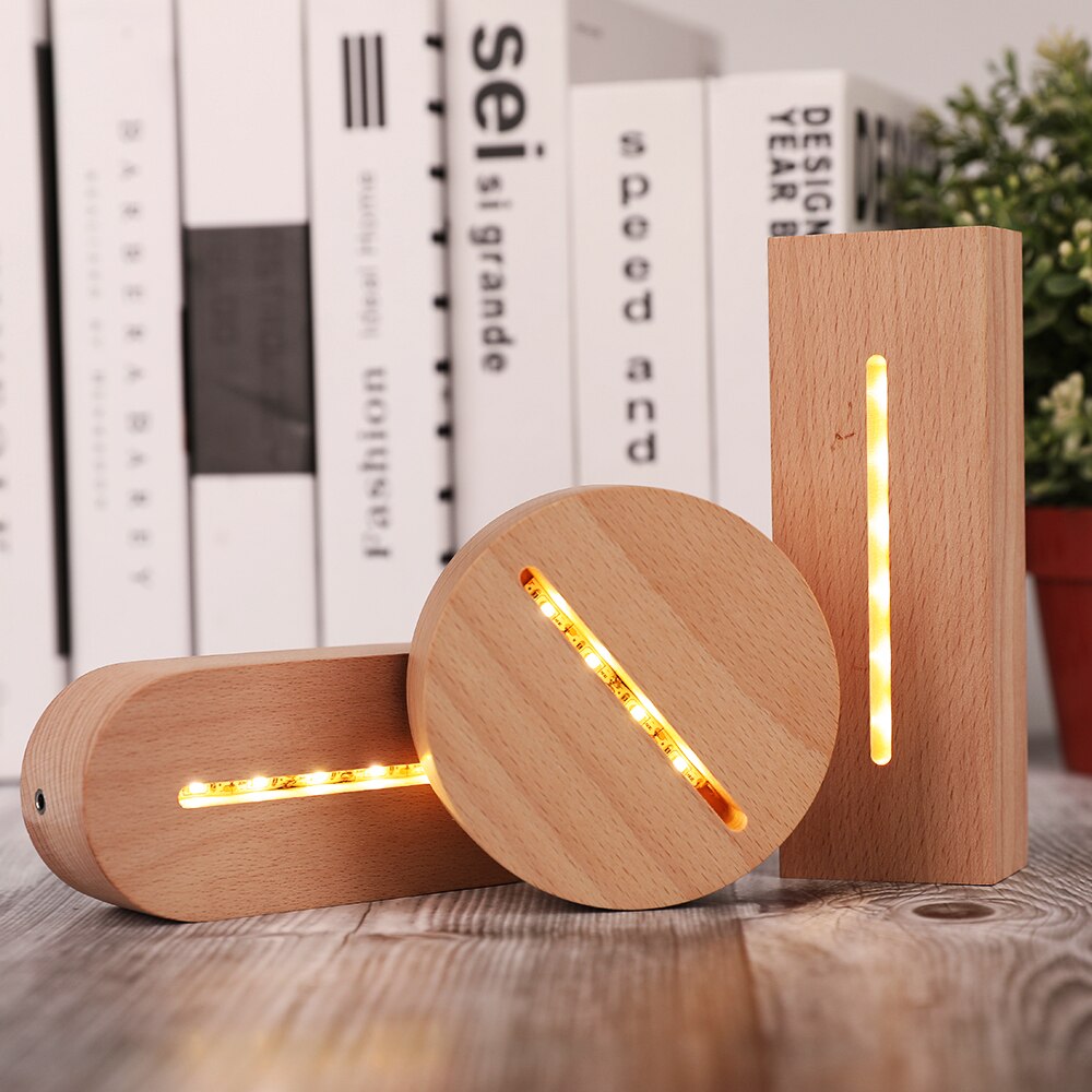 1/2/5pcs Lamp Base Art Ornament Wood Light Base Rechargeable Remote Control Wooden LED Light Rotating Display Stand Lamp Holder