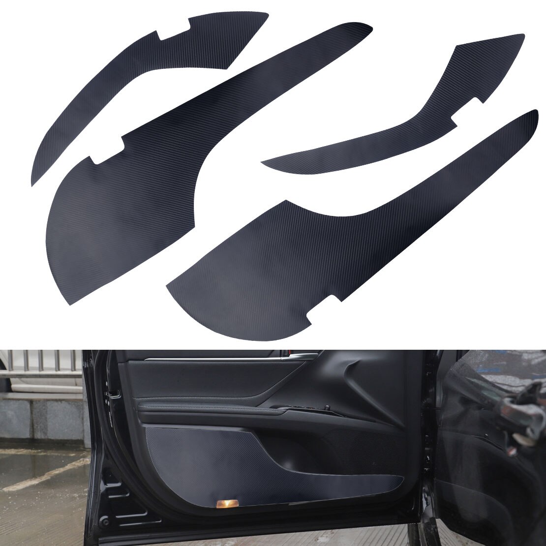 Beler 4 Stuks Carbon Fiber Autodeur Anti-Kick Beschermende Sticker Trim Pad Fit Voor Toyota Camry