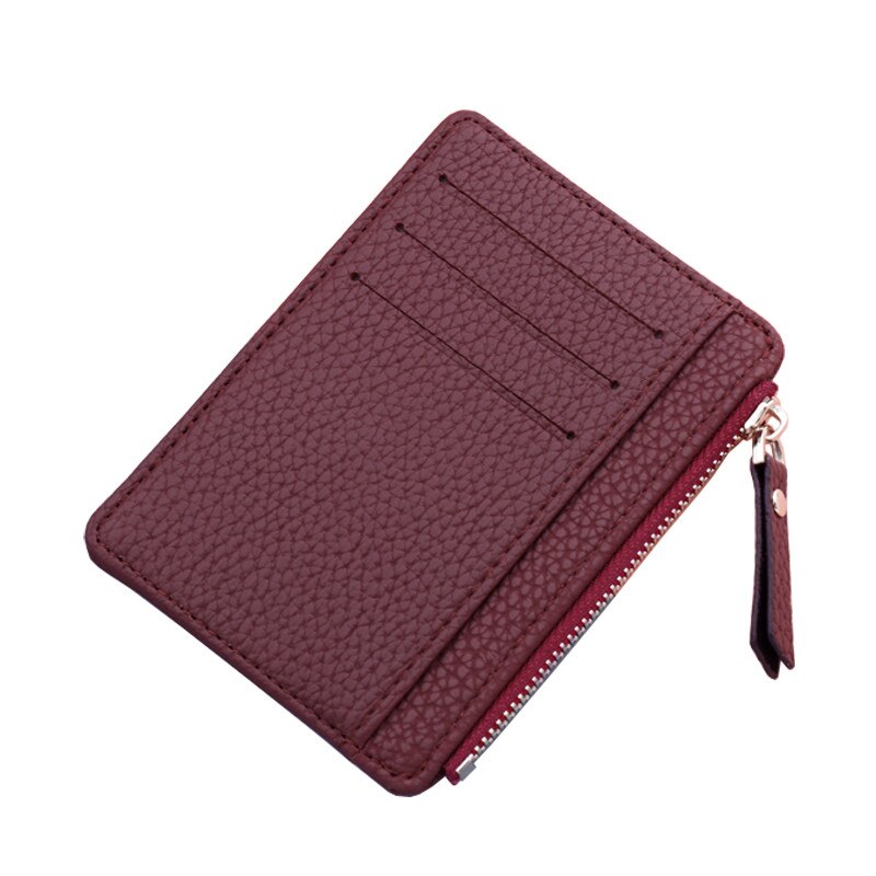 1Pc Mannen/Vrouwen Mini Id-kaart Houders Business Credit Card Houder Pu Leather Slim Bankkaart Case Organizer portemonnee Rits Unisex: Bruin