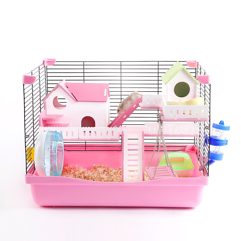 Productos para mascotas, jaula de viaje Universal lavable para hámster, oso dorado para las cuatro estaciones, gran espacio, Villa de Triple capa hecha de madera