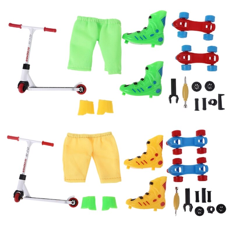 1 Set Mini Finger Model Set Kids Toy Finger Scooter Roller Skates Kit DIY Fingerboard with Assembly Wheels Finger Toy Box