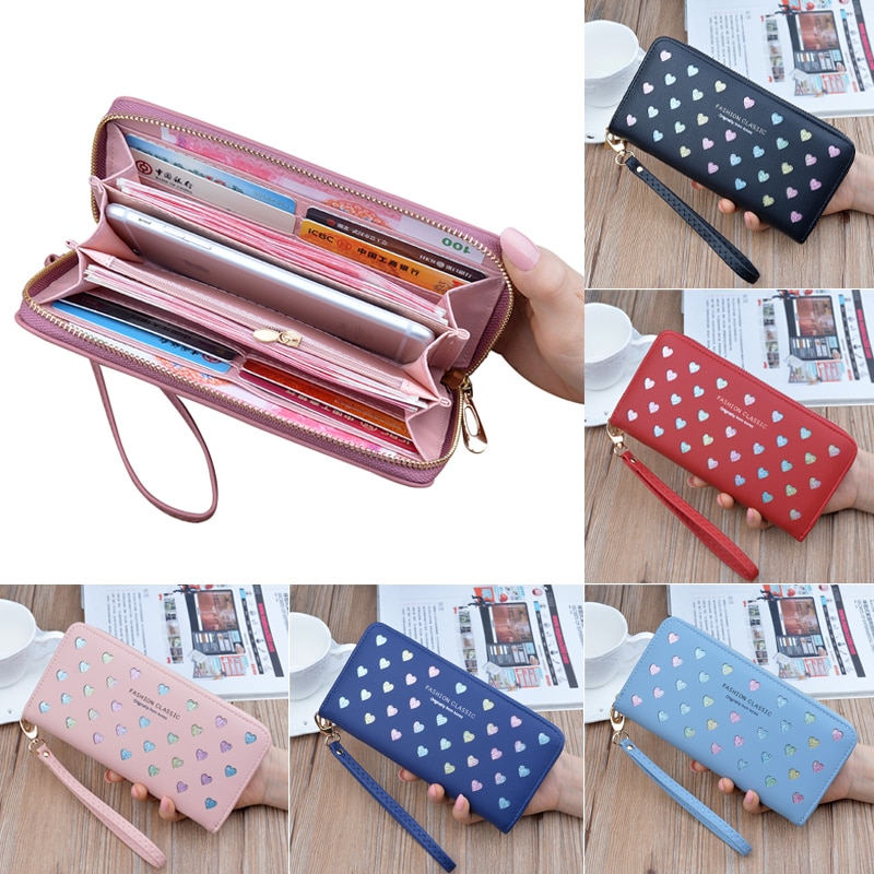 Women Wallet Pu Leather Long Love Heart Cute Purse for Phone High Capacity Card Holder Clutch Wallets Carteira Feminina