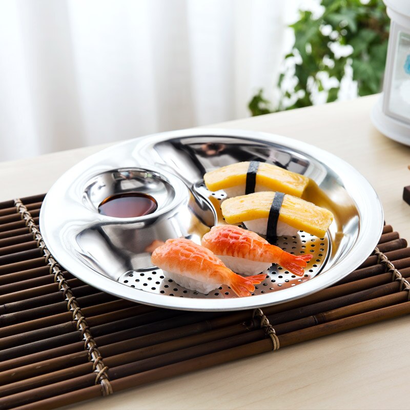 Thick Stainless Steel Vinegar Dish Dumpling Plate Drain Double Tray Fruit Tray Serving Platter Serving Dish