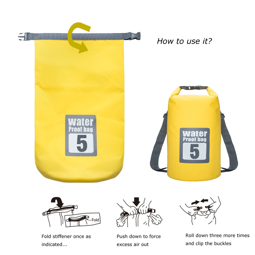 5L bolsa seca impermeable Roll Top Compress Sack para nadar kayak canoa río Trekking pesca Camping senderismo
