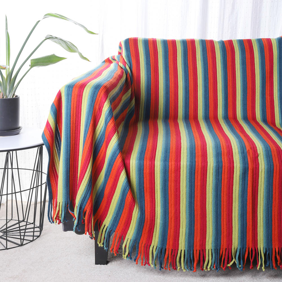 Yaapeet 100% Acrylic Striped Throw Blanket Lightweight Cozy Blankets and Throws for Sofa with Tassels Decorative Bed Blanket