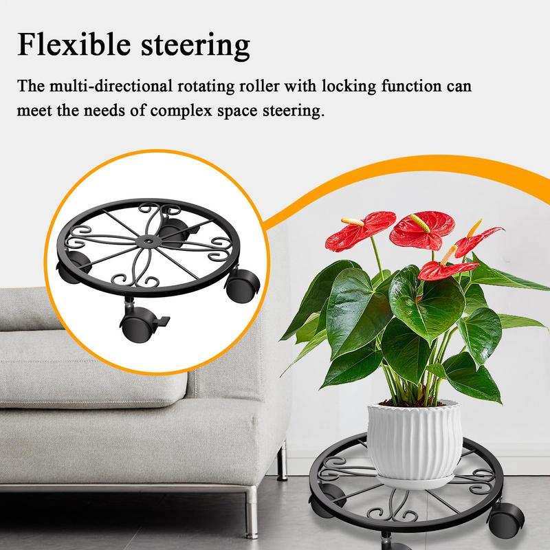 Plantenstandaard op wielen, bloempotstandaard met wielen, plantenbak met wielen, sterk draagvermogen, plantenstandaard op wielen voor in de tuin