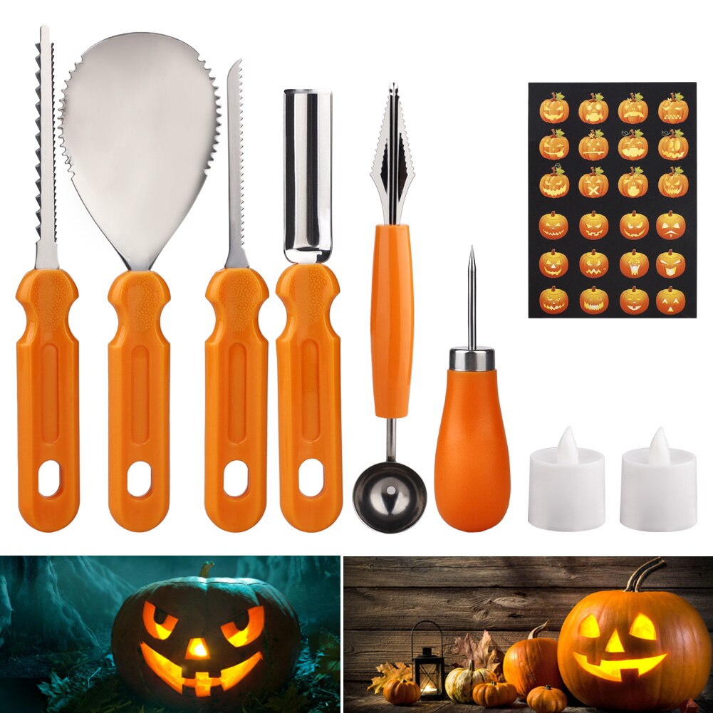 9pcs Halloween Pumpkin Carving Kit Stainless Steel Tool Set Easily Carve For Pumpkin Decorations DIY Craft Accessories: Default Title