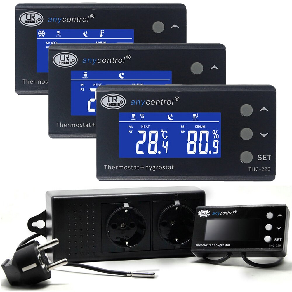 THC-220 Digital Temperature Humidity Controller Thermostat Regulator Control Switch LCD for Green House