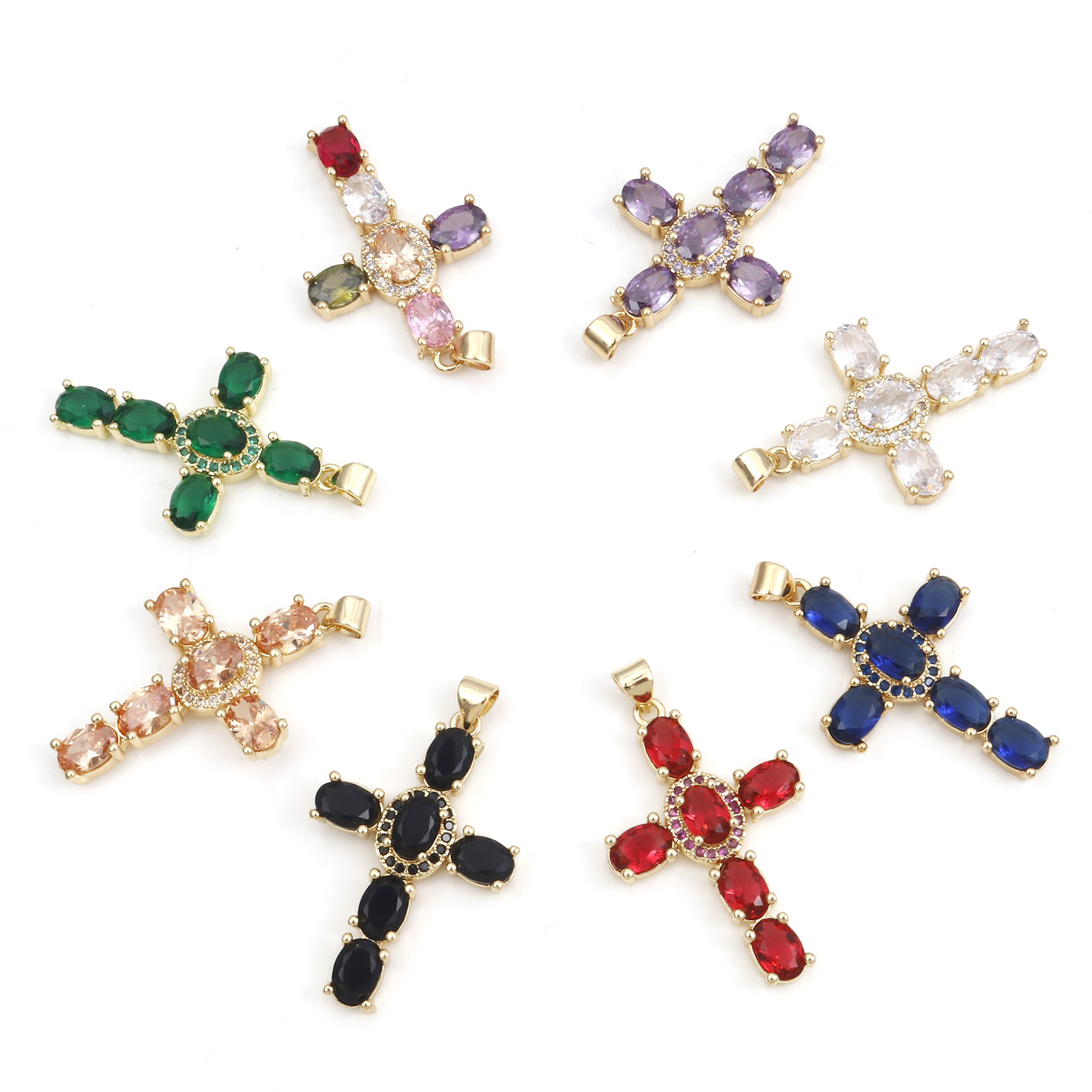 Colgantes de Cruz religiosa de cobre para mujer, abalorios de Metal de Color dorado Multicolor, para hacer collares, pulseras, joyería de 4cm x 2,3 cm, 1 unidad