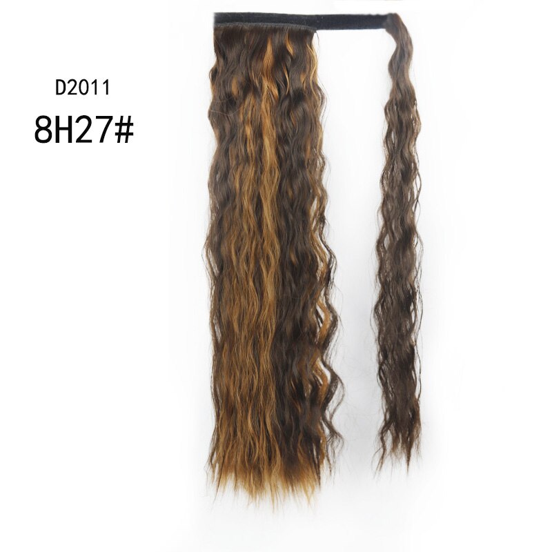 Werd lockigt lång hästsvans syntetiskt hårstycke wrap on clip hair extensions ombre brun hästsvans blont hår: 4/27hl
