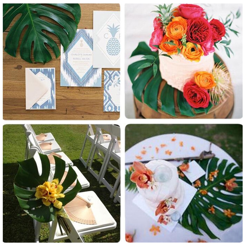 Artificial Monstera Plants 2Pcs Plastic Palm Tree Leaves Home Garden Decoration Accessories Photography Decorative Pot Leaf