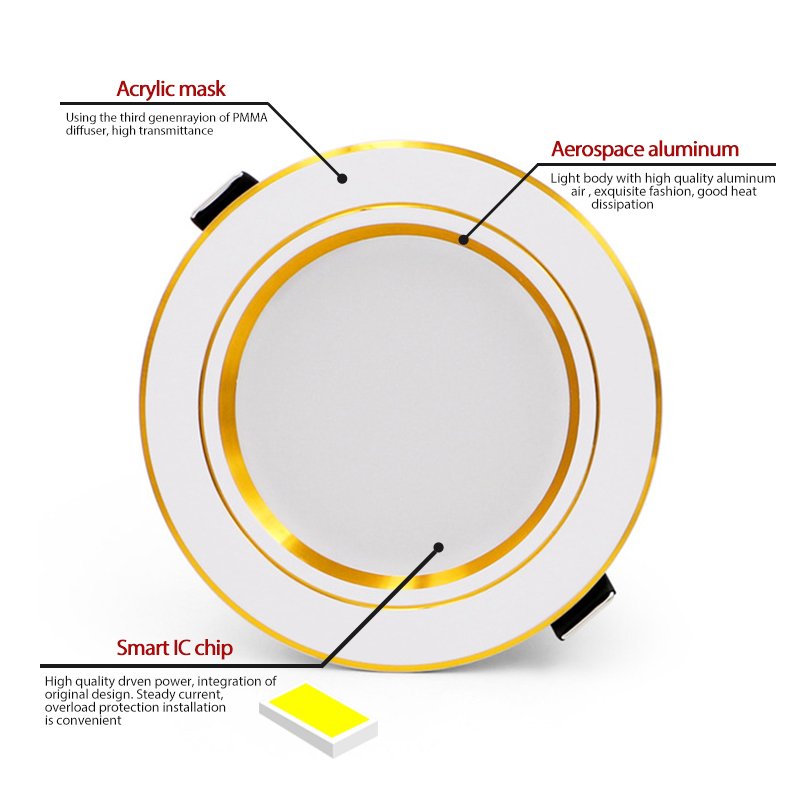 Karwen led downlight tak 5w 9w 12w 15w 18w led taklampa guld/silver/vit kropp  ac 220v 230v 240v led ljus