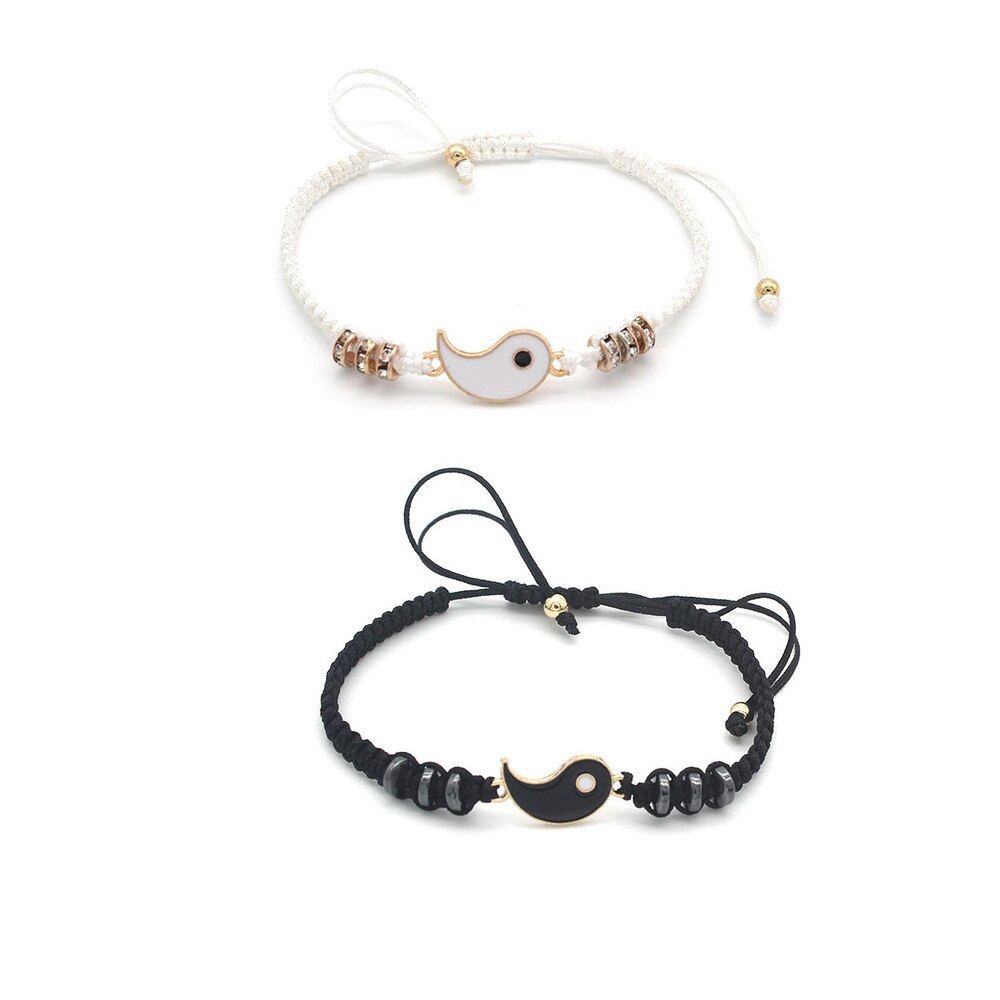 1 Paar Paar Armband Chinese Retro Tai Chi Gossip Verban Pech Hand Geweven Touw Bff Beste Vriend Vriendschap Sieraden: Black-White-gold