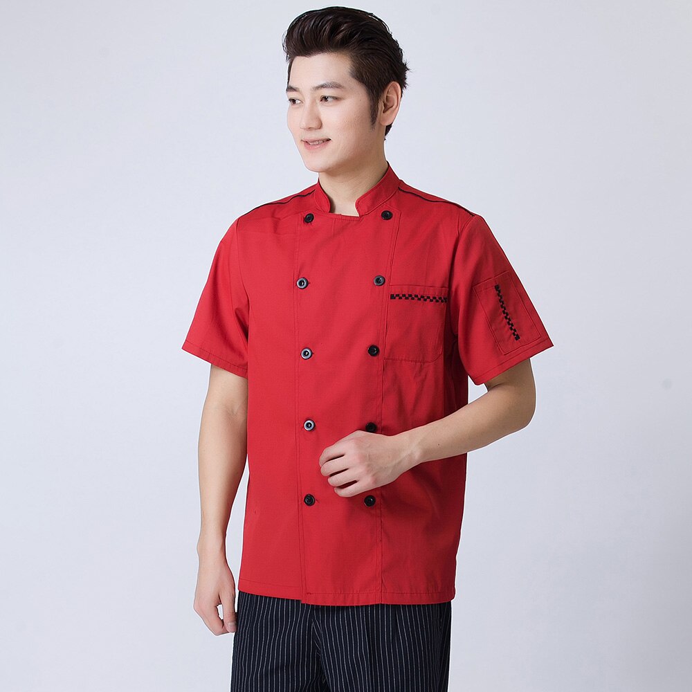 Zomer Korte Mouw Wit Chefs Jas Volwassen Keuken Werk Kleding Vrouwen & Mannen Mode Kok Jas Plus Size Chef jas B-6421: Rood / XXL