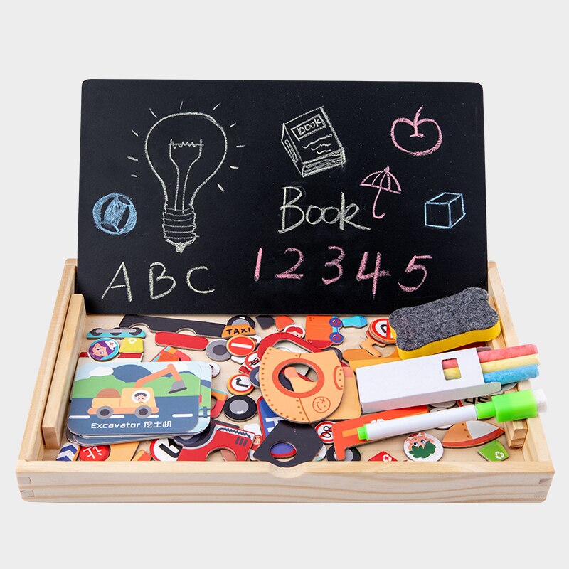 Kids Houten Speelgoed Cartoon Verkeer Magnetische Puzzel Tekening Speelgoed Board Puzzel Baby Vroege Educatief Speelgoed Voor Kinderen