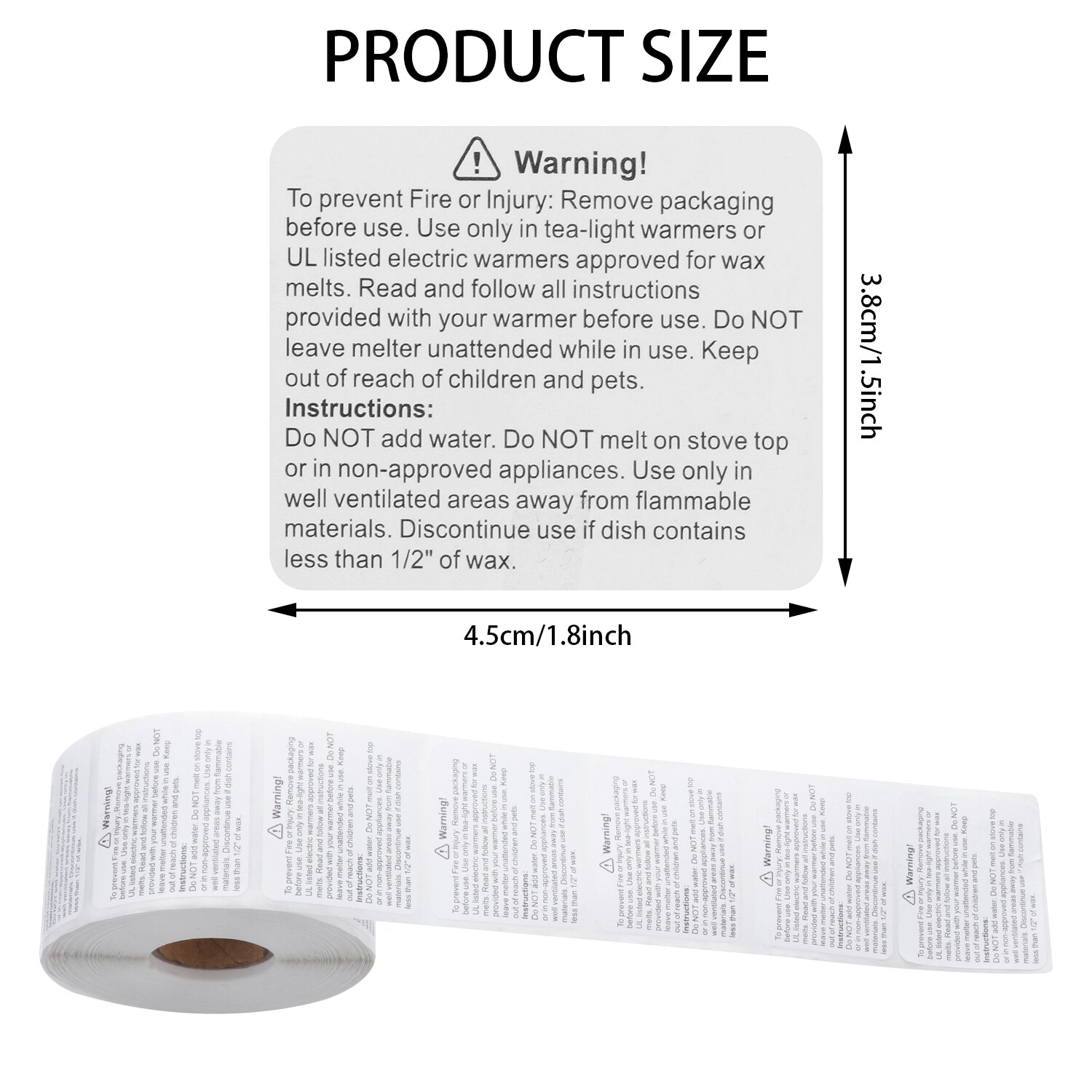 1.77x1.5 inch Wax Melt Warning Labels Square, Wax Melting Safety Stickers Candle Warning Labels for Candle Jars Tins and Votives