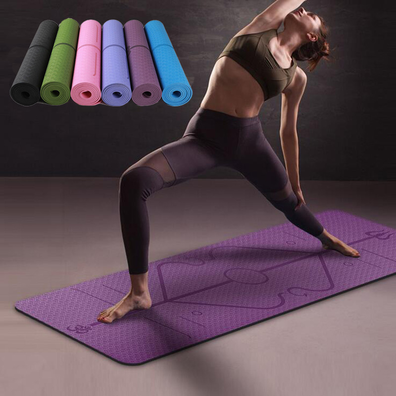 TPE Yoga Mat 183x61cm - Non-Slip Fitness Mat with Position Line for Beginners
