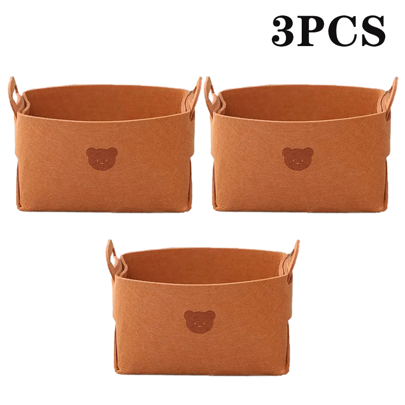 Cesta de almacenamiento de fieltro de oso de gran capacidad, 5 piezas, organizador de ropa plegable, aperitivos, juguetes, organizador de artículos diversos de escritorio: M / Azul oscuro