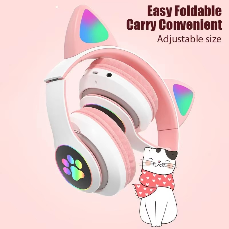 JST-28 auriculares inalámbricos con orejas de gato auriculares Bluetooth auriculares de música estéreo auriculares deportivos Bluetooth para juegos con micrófono para teléfonos