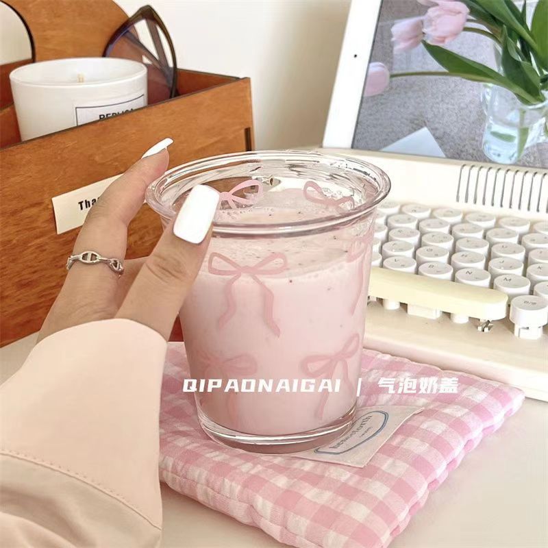 Verre à grand nœud rose, tasse en verre, poignée à nœud, lunettes résistantes à la chaleur, bol de crème glacée à Dessert à haute teneur en Borosilicate, de fête: BLANC