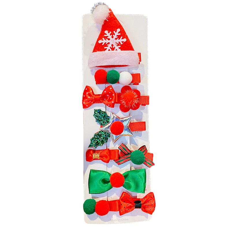 10/pces/conjunto dos desenhos animados presentes de natal conjunto menina grampos de cabelo barrettes ornamento de cabelo bandana crianças grampos de cabelo de natal: 07