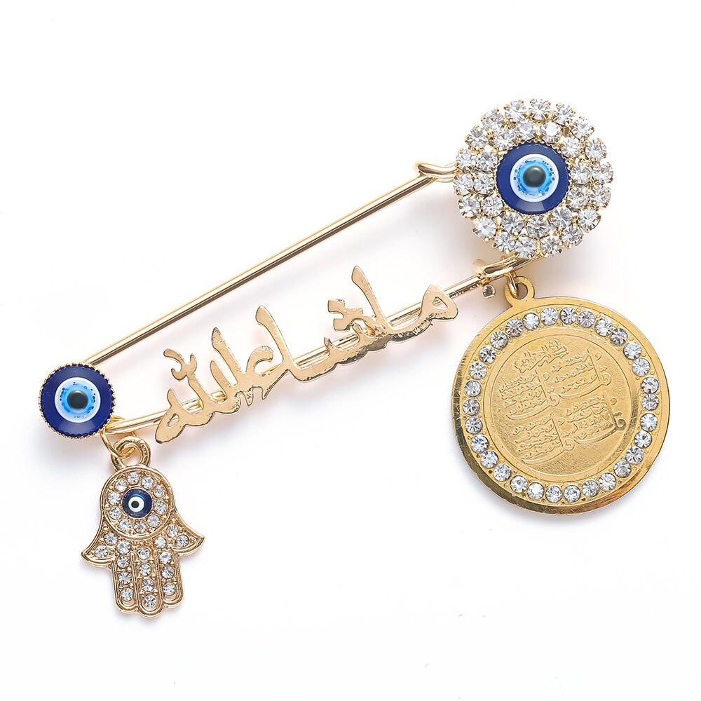 Koran Moslim Islam Mashallah In Arabisch Vier Qul Suras Hamsa Hand Van Fatima Turkse Evil Eye Broche Pins