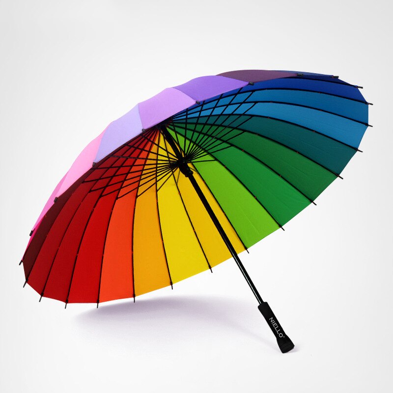NELLO Regenboog Paraplu Regen Vrouwen 24K Winddicht Lange Handle Paraplu Sterke Frame Waterdicht Mode Kleurrijke Paraguas: Default Title