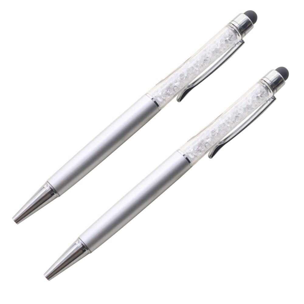 2pcs Stylus Pens 2-in-1 Multi Function Stylish Bling Slim Crystal Diamond Stylus and Ink Ballpoint Pens for All Capacitive Touch: Silver