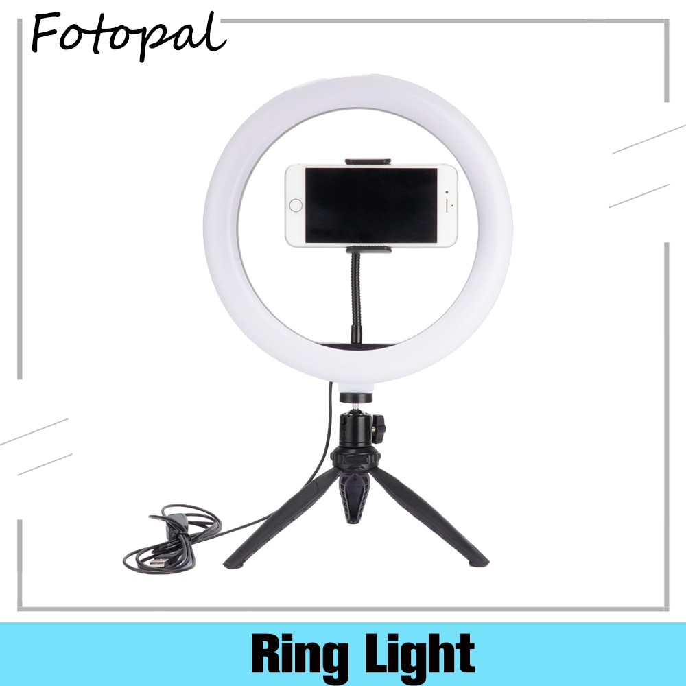 Fotopal 6/10 inch Dimmable Cold Warm 3 Colors LED Studio Camera Ring Light Makeup Lamp Photo Phone Video Light Lamp With Tripods