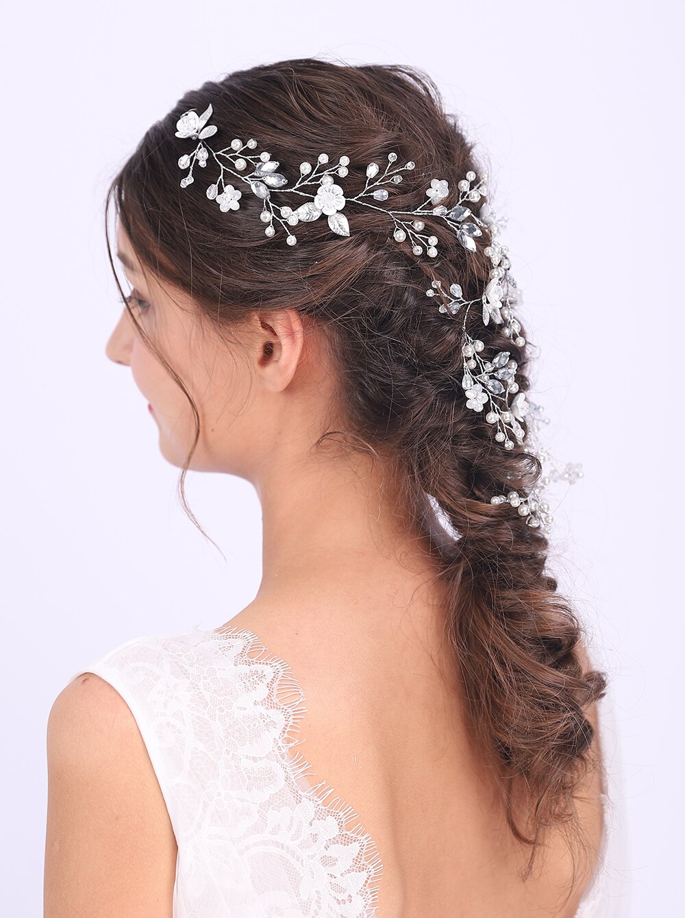 Rent stille bryllupstilbehør hår vinranke sølv blomster elegante krystallperler hodeplagg brudepynt for kvinner