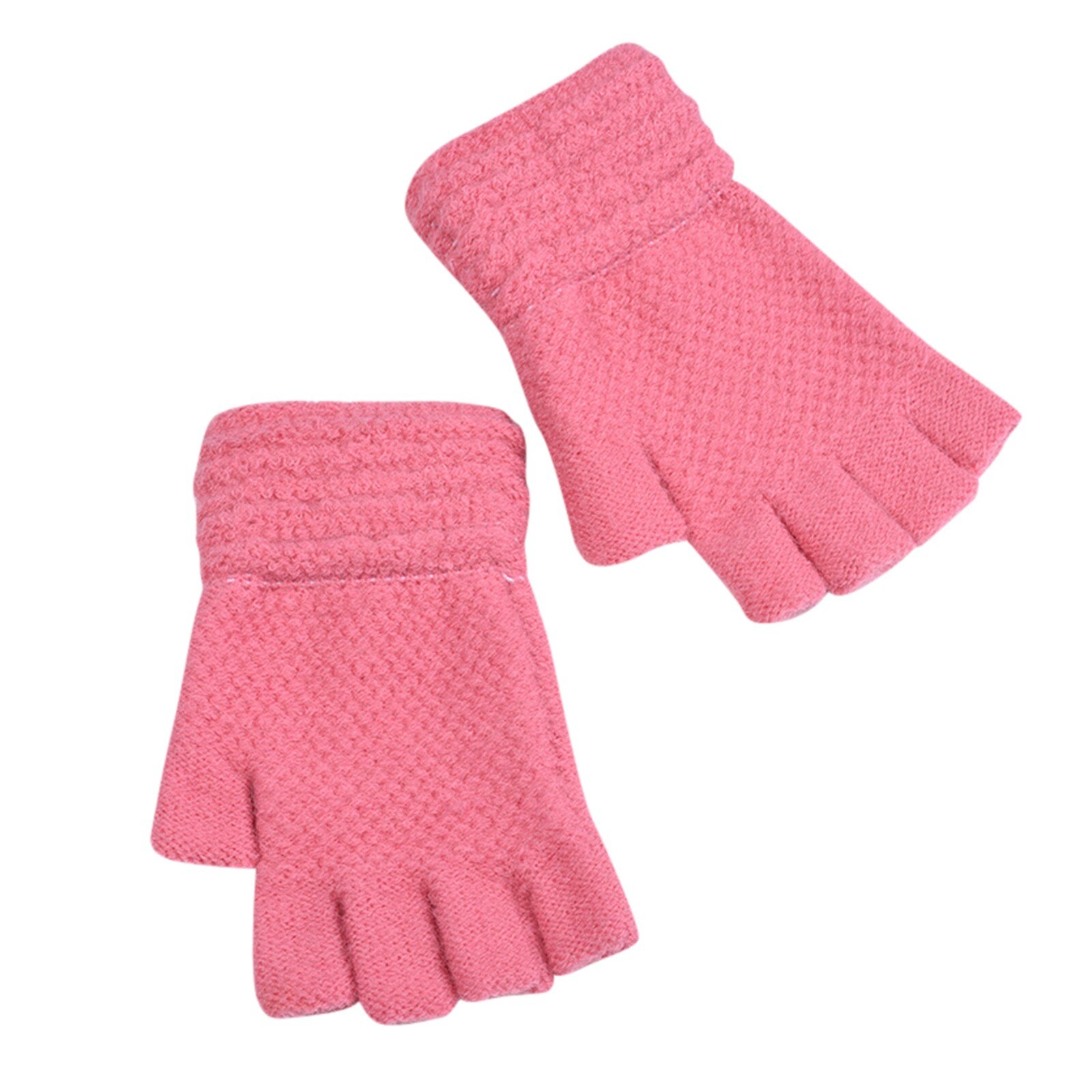 Winter Warm Solid Woolen Gloves Toddler Baby Girls Boys Winter Warm Solid Knitted Flip Fingerless Mittens Gloves Варежки Детские: Hot Pink