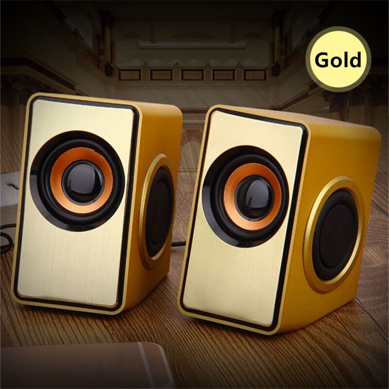 Surround Computer Speakers with Deep Bass USB Wired Powered Multimedia Speaker Notebook Desktop Computer Mini Speaker: Gold