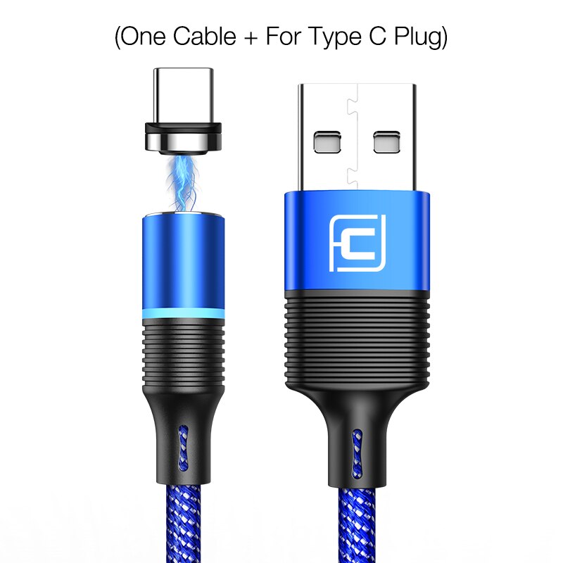 CAFELE QC3.0 LED Magnetic USB Cable for iPhone USB Type C Micro Cable 3A Fast Charging Cables for Huawei Samsung Xiaomi Oneplus: 1.2M Blue for Type C