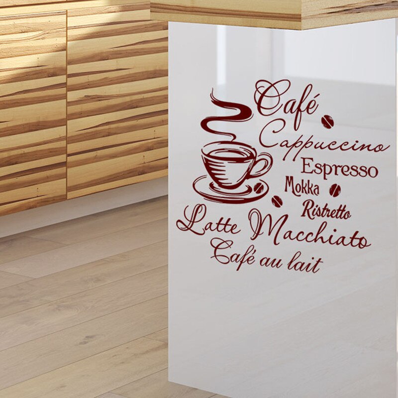 PVC Vinyl Wall Decals Kitchen Coffee Shop cappuccino espresso Removable Wall Mural Decals Home Decor