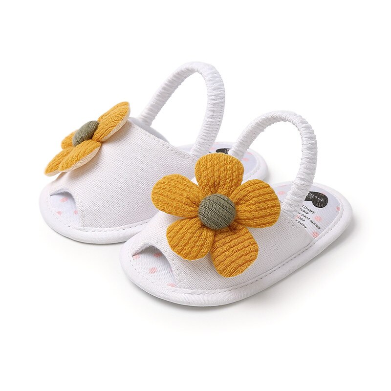 1 paar babymeisjes sandalen met zonnebloemmotief, klompen, antislip canvas sandalen met strik, peuters en kleutersandalen