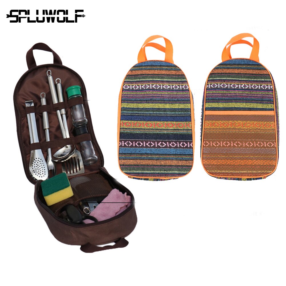 Bolsa de almacenamiento para utensilios de cocina, utensilio organizador portátil para viajes al aire libre, cubertería de acampada