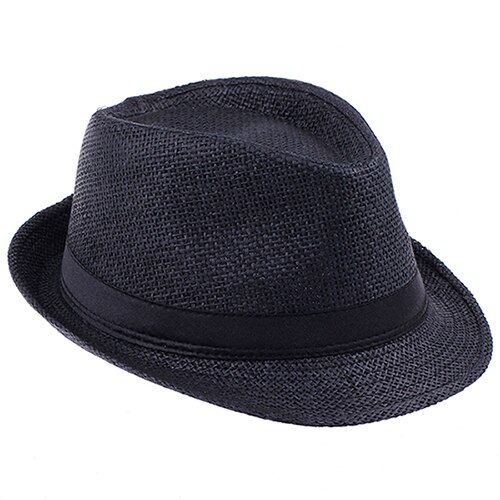 100% Handwork Child Summer straw Sun hat Boy Boho Beach Fedora hat Sunhat Trilby Girl Panama Hat Gangster Cap 25: Balck