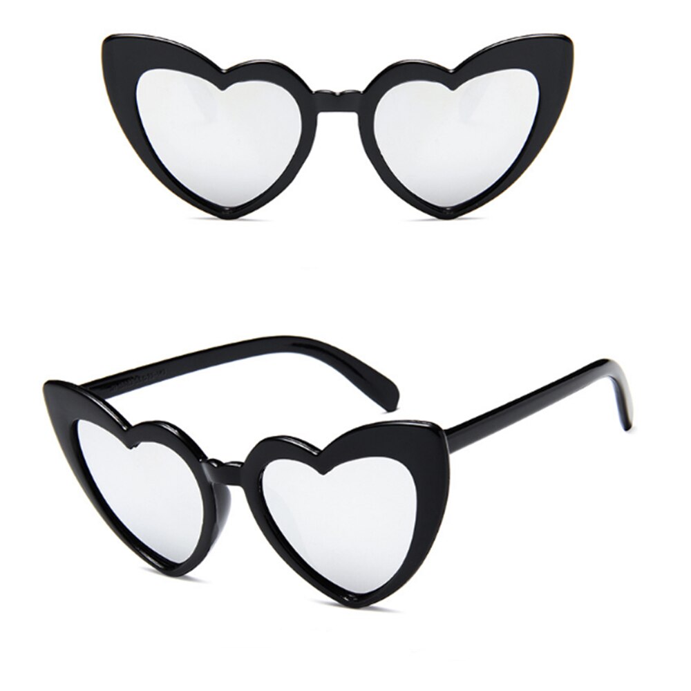 Hjerte solbriller kvinder mærke cat eye solbriller retro kærlighed hjerteformede briller solbriller  uv400 rejsetilbehør: Sølv