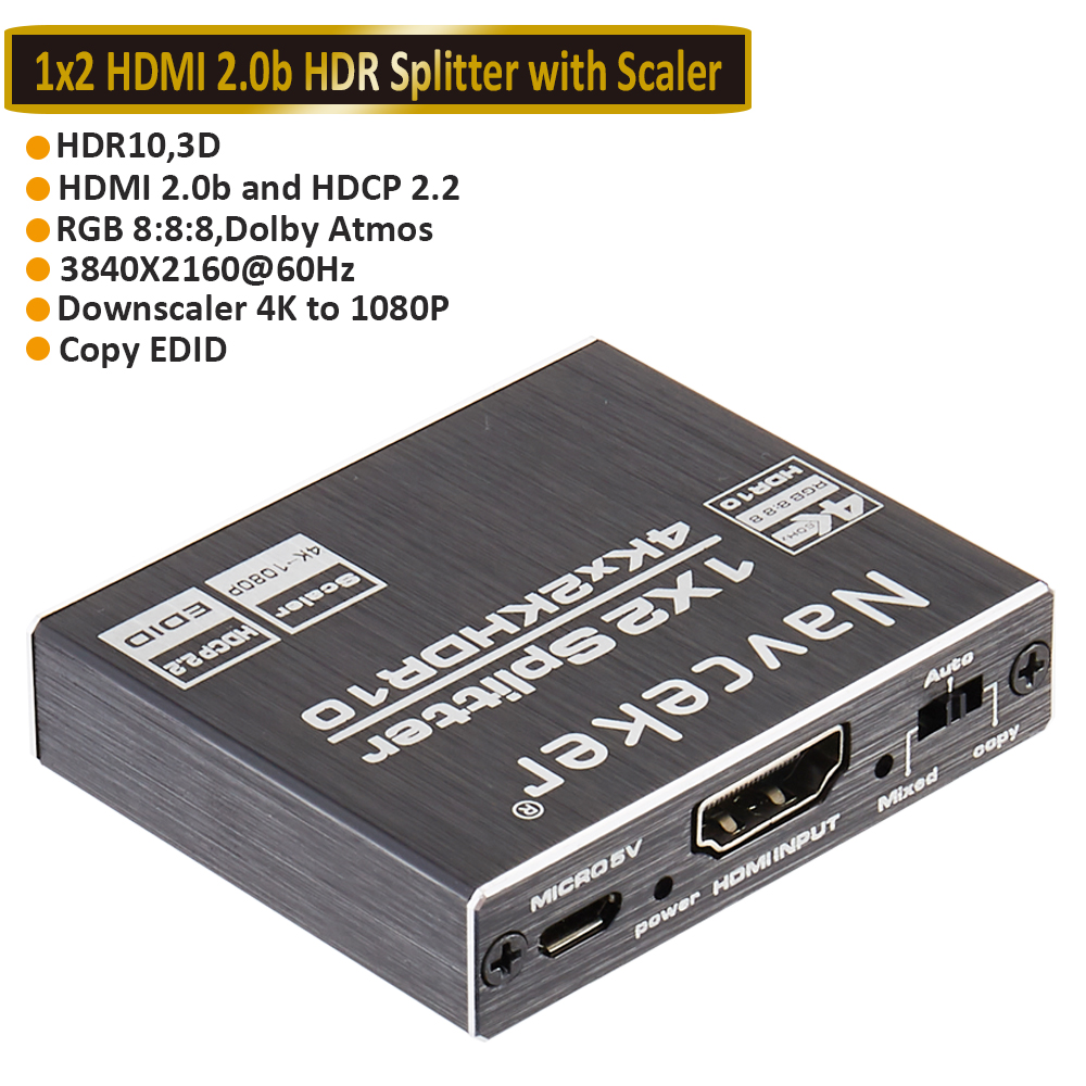 Répartiteur HDMI 2023 pour ordinateur portable, 1x2, 4K, vidéo, audio, prise en charge 3D HDR, 4K, 60Hz, 2.0: Black / 3M