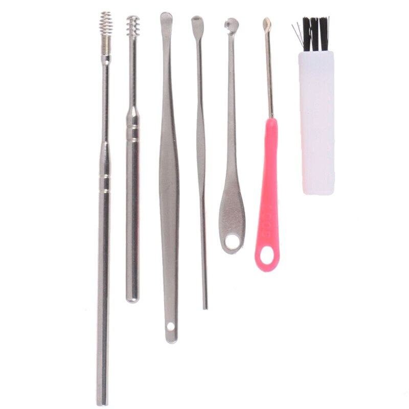 7 Stks/set Ear Wax Pickers Rvs Earpick Wax Remover Curette Oor Pick Schoner Oor Schoner Lepel Zorg Oor Schoon tool