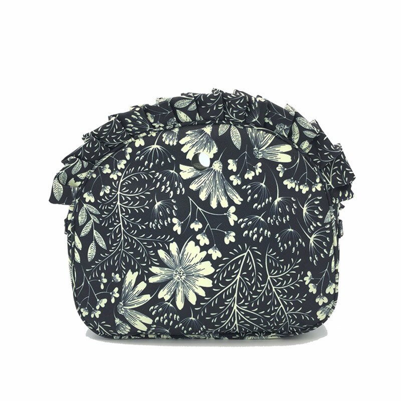 Floral Border Lining Insert Zipper Pocket Canvas Inner Pocket for Omoon Obag for O Bag silicon bag women handbag accessories: Black Flower