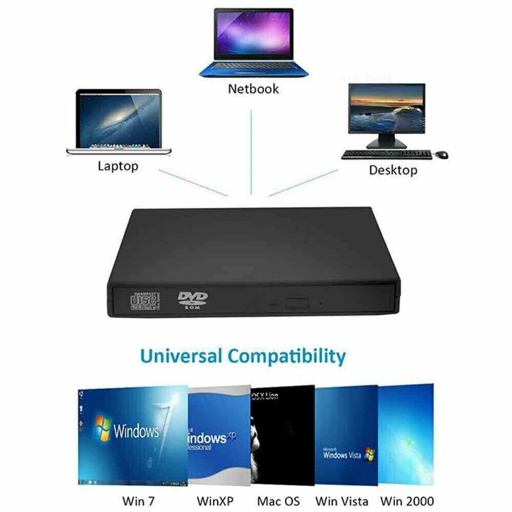 Slanke draagbare optische schrijfeenheid, brander, cd-speler, dvd-brander voor pc, laptop, mac, externe usb-dvd-rw-cd