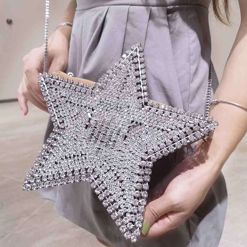 Diamant stjerne hjerte aften clutch skuldertasker kvinder chic rhinestone metal pung bryllupsfest clutch pung